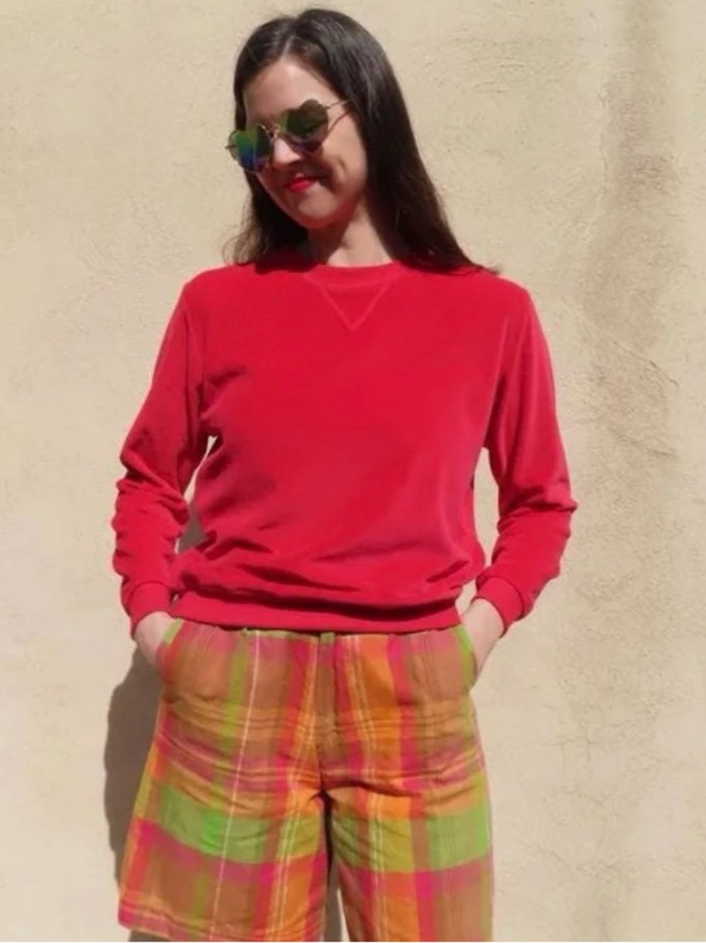Vintage Bill Blass Velour Crewneck Sweater in Red SZ S